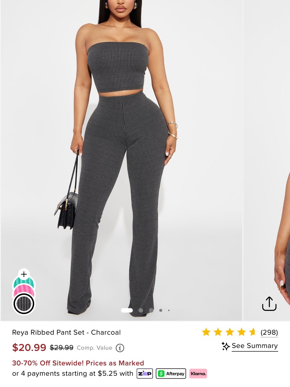 Fashion Nova Charcoal Ribbed Strapless Jumpsuit